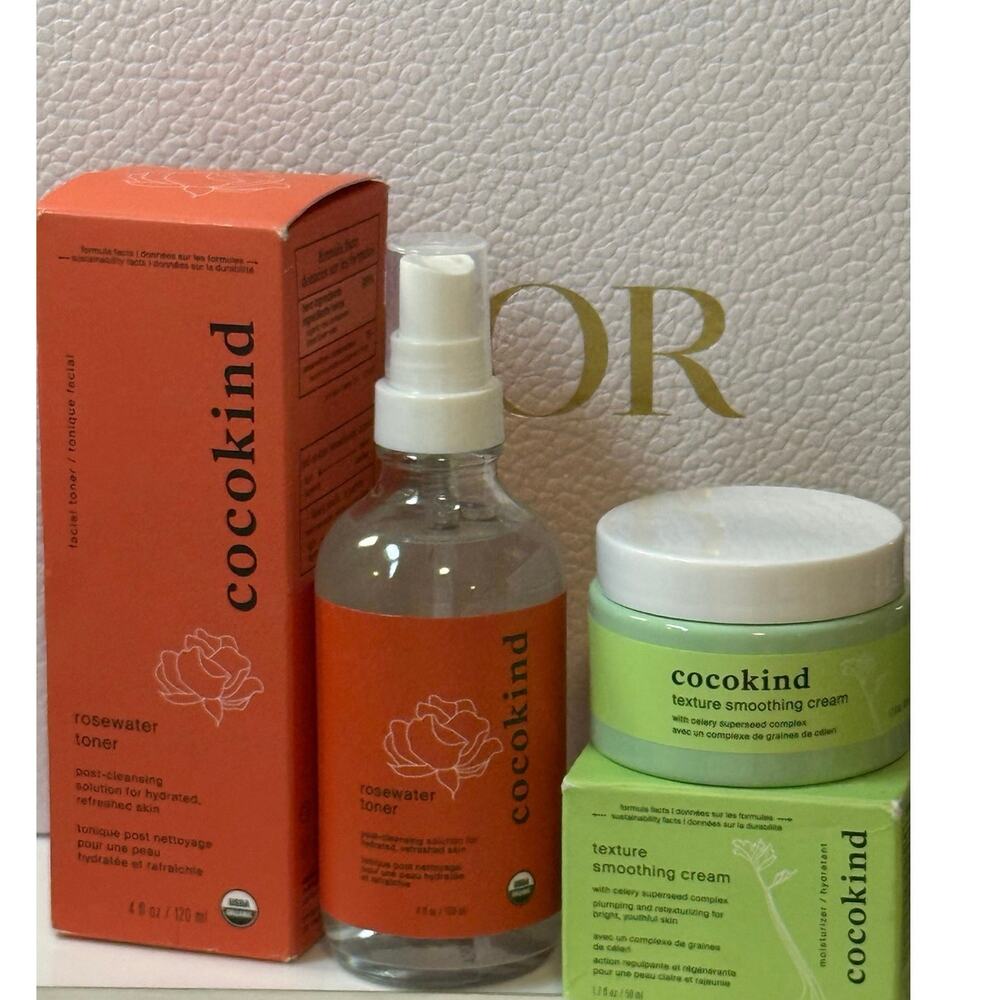 CocoKind 2 Pc Bundle - Organic Rosewater Facial Toner & Texture Smoothing Cream